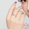 Синий драгоценный камень милый котенок женские кольца ювелирные изделия подлинные 100% стерлингового серебра 925 ювелирные изделия изменяемые размеры кольца